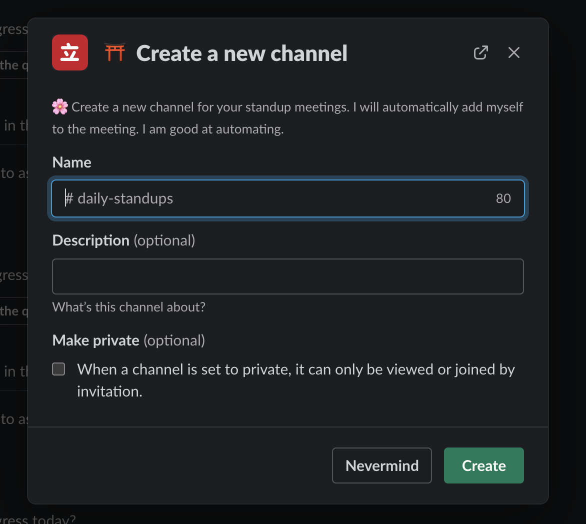 Screenshot of Create new Channel