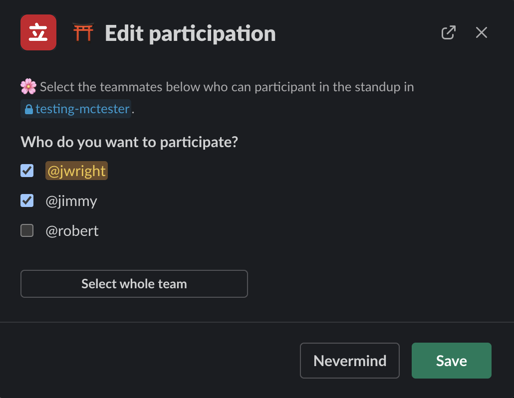 Screenshot of Edit Participants