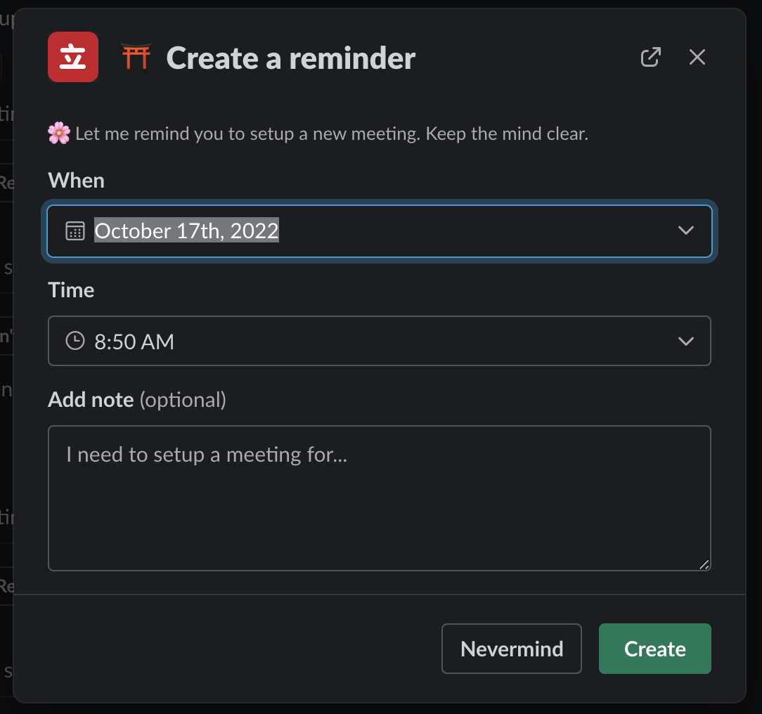 Screenshot of Remind Me to Setup Later