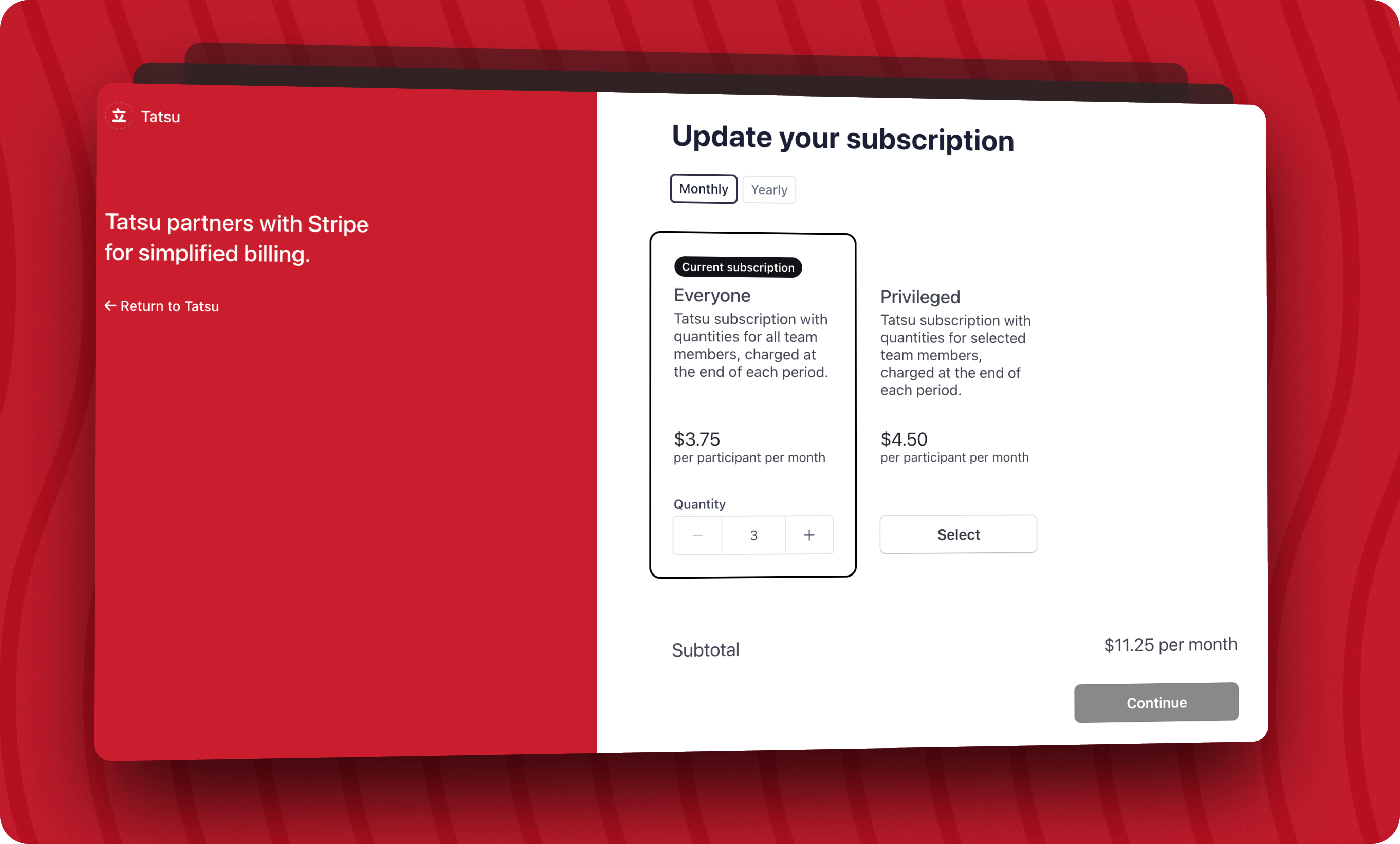 Screenshot of update Subscription on the Stripe billing portal